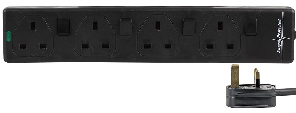 Pro Elec 2814Ns(1N) 3M Blk Extension Lead Surge Switched 4G Blk 3M