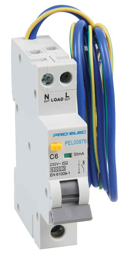 Pro Elec Pel00876 Rcbo, 1P, 6A, 230Vac