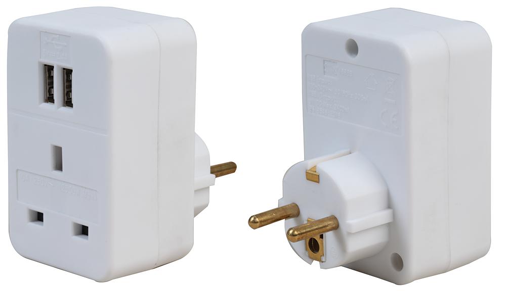 Pro Elec Pel01269 Travel Adaptor Uk To Euro With Twin Usb