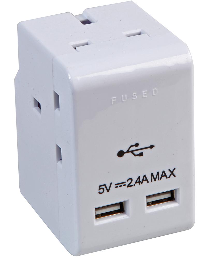 Pro Elec Pel01267 Adaptor 3 Way Fused With Twin Usb