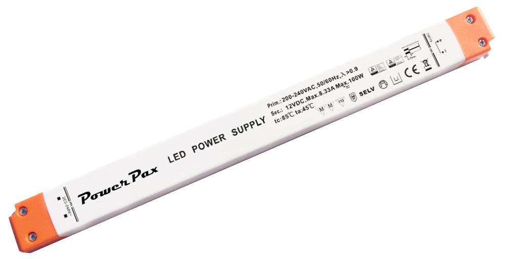 Powerpax Led-Dr-12V-100W-Slim Led Driver, 12Vdc 8.33A 100W Thin