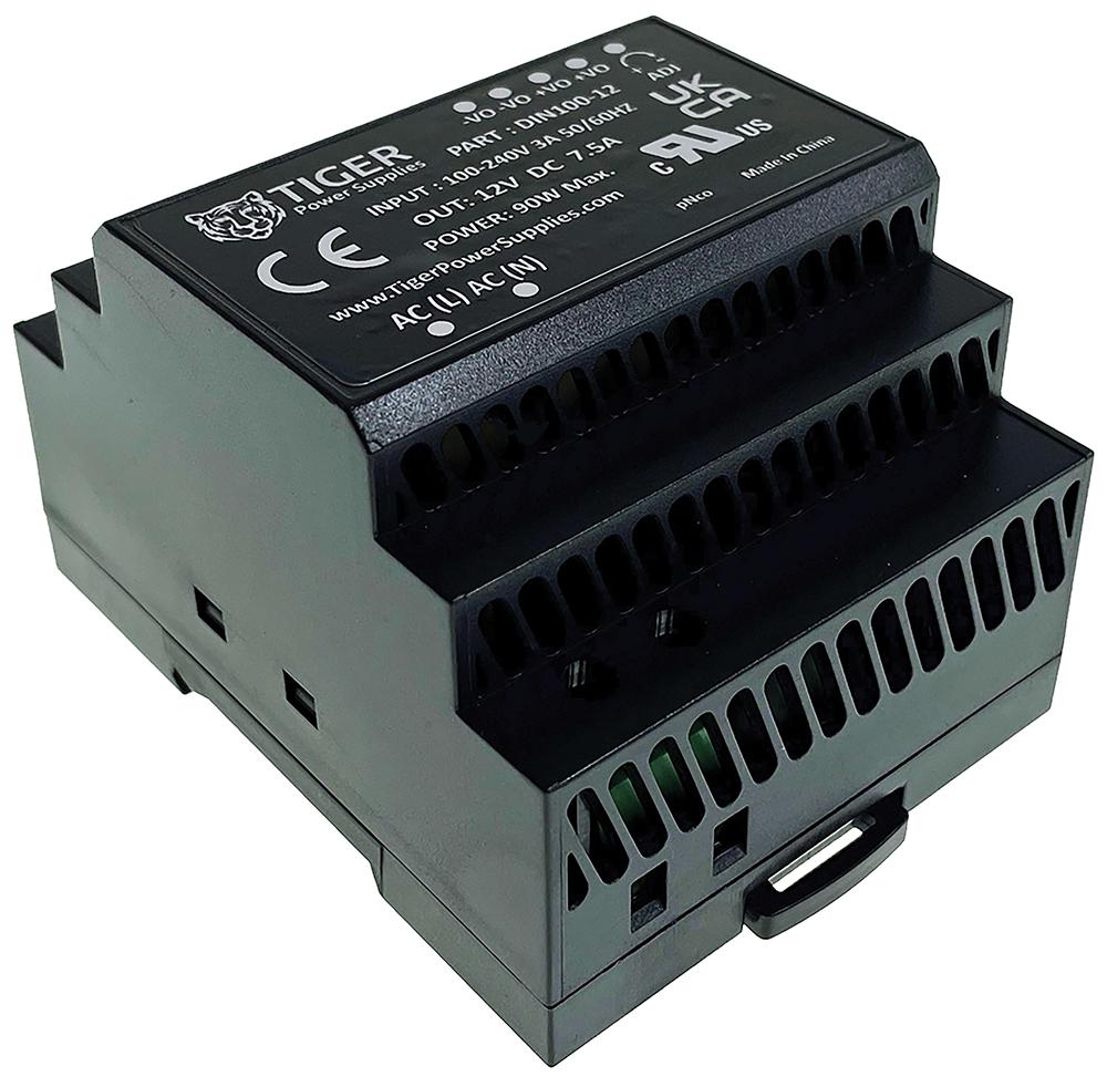 Tiger Power Supplies Din100-12 Power Supply, Ac-Dc, 12V, 7.5A