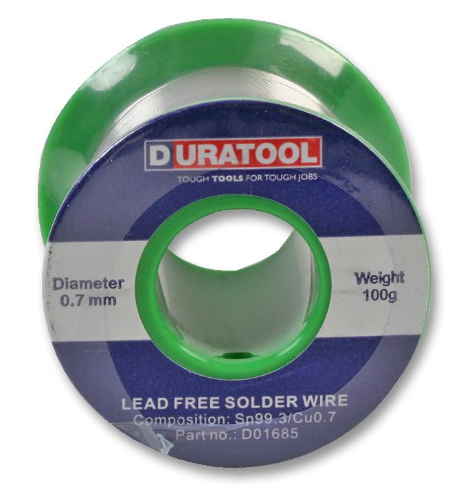 Duratool D01685 Solder Wire, Sn/ Cu, 0.7mm, 100G