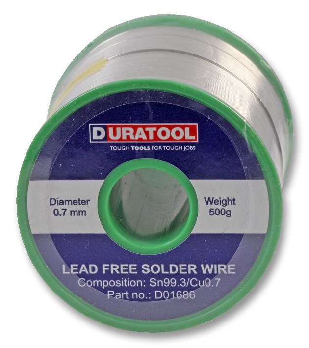 Duratool D01686 Solder Wire, Sn/ Cu, 0.7mm, 500G