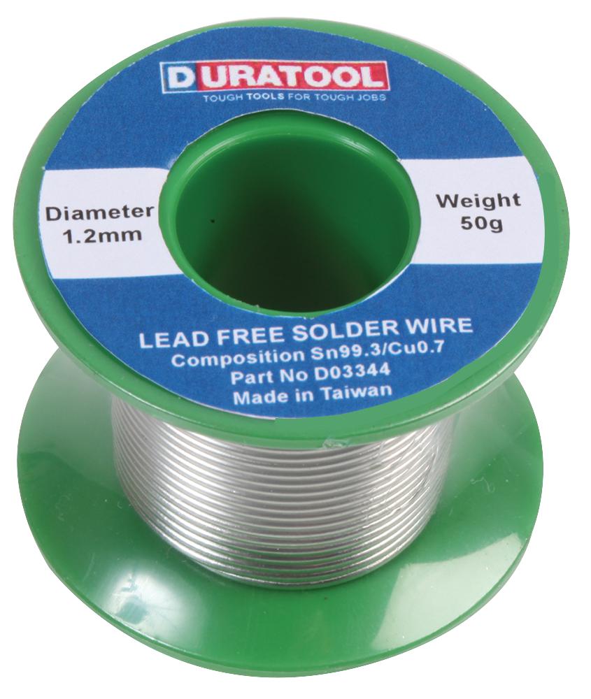 Duratool D03344 Solder Wire, Sn/ Cu, 1.2mm, 50G