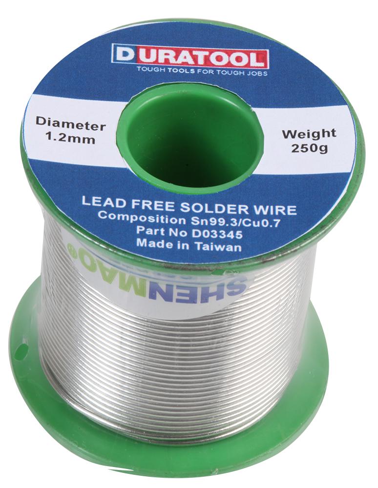 Duratool D03345 Solder Wire, Sn/ Cu, 1.2mm, 250G