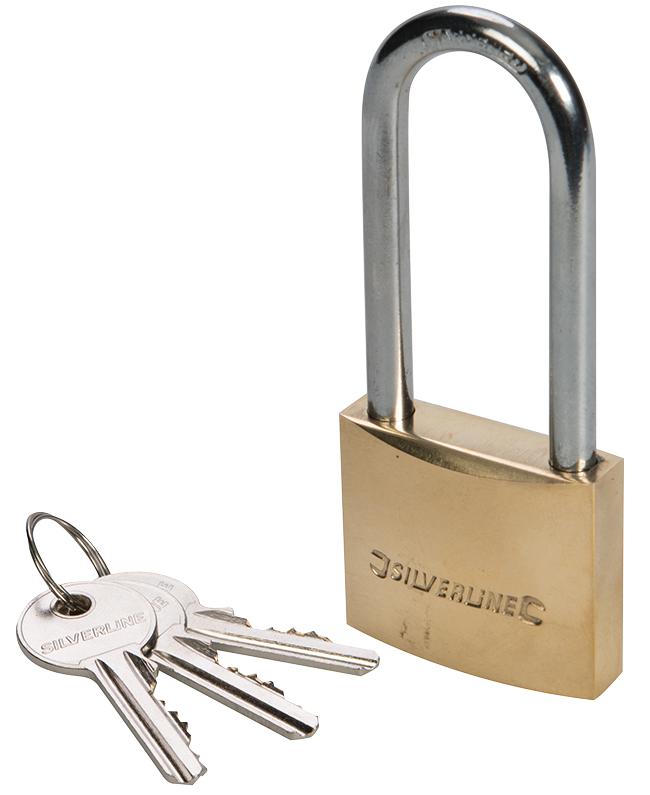 Silverline Mss04L Brass Padlock 50mm Long Shackle