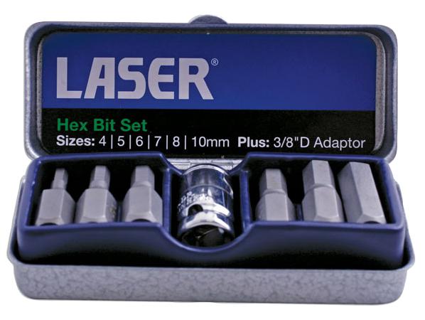 Laser 593 Hex Bit Set, 3/8 Ind, 7Pc