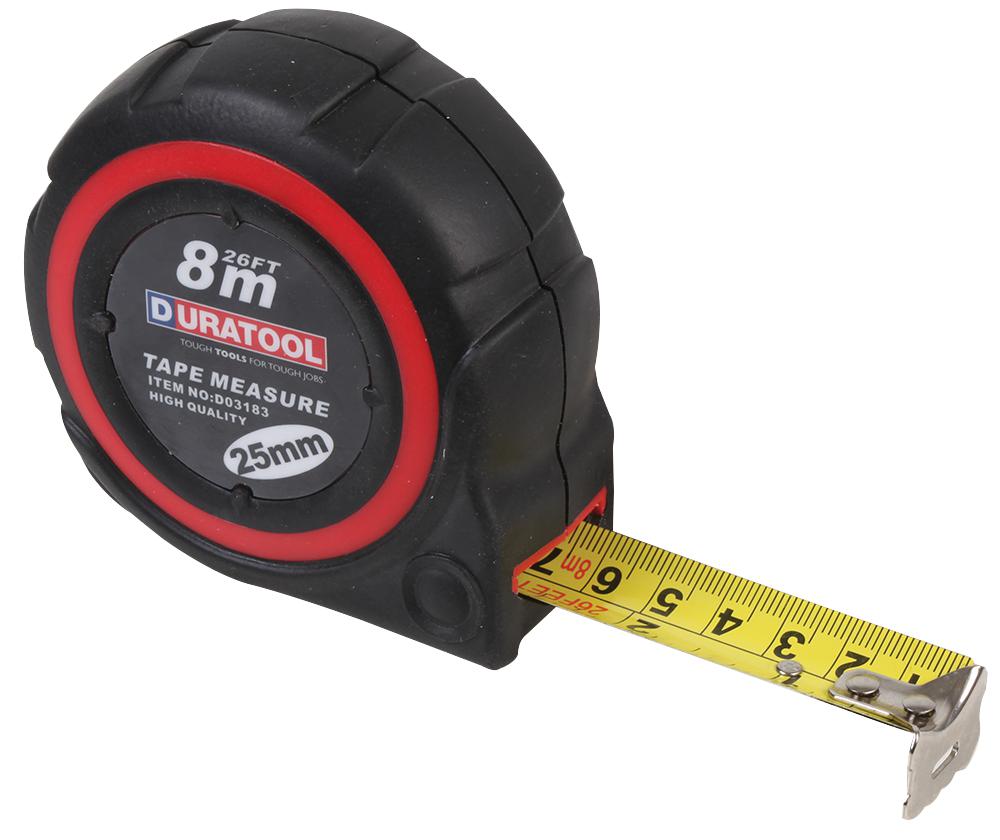 Duratool D03183 Self Hold Rubber Tape Measure - 8M