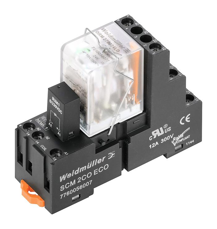 Weidmuller Drmkit 24Vdc 4Co Ld Power Relay, 4Pdt, 5A, 250V, Din Rail