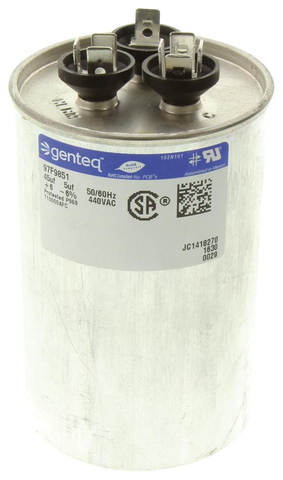 Genteq 97F9851 Capacitor Motor Run 45/5Uf, 440V, 6%, Case