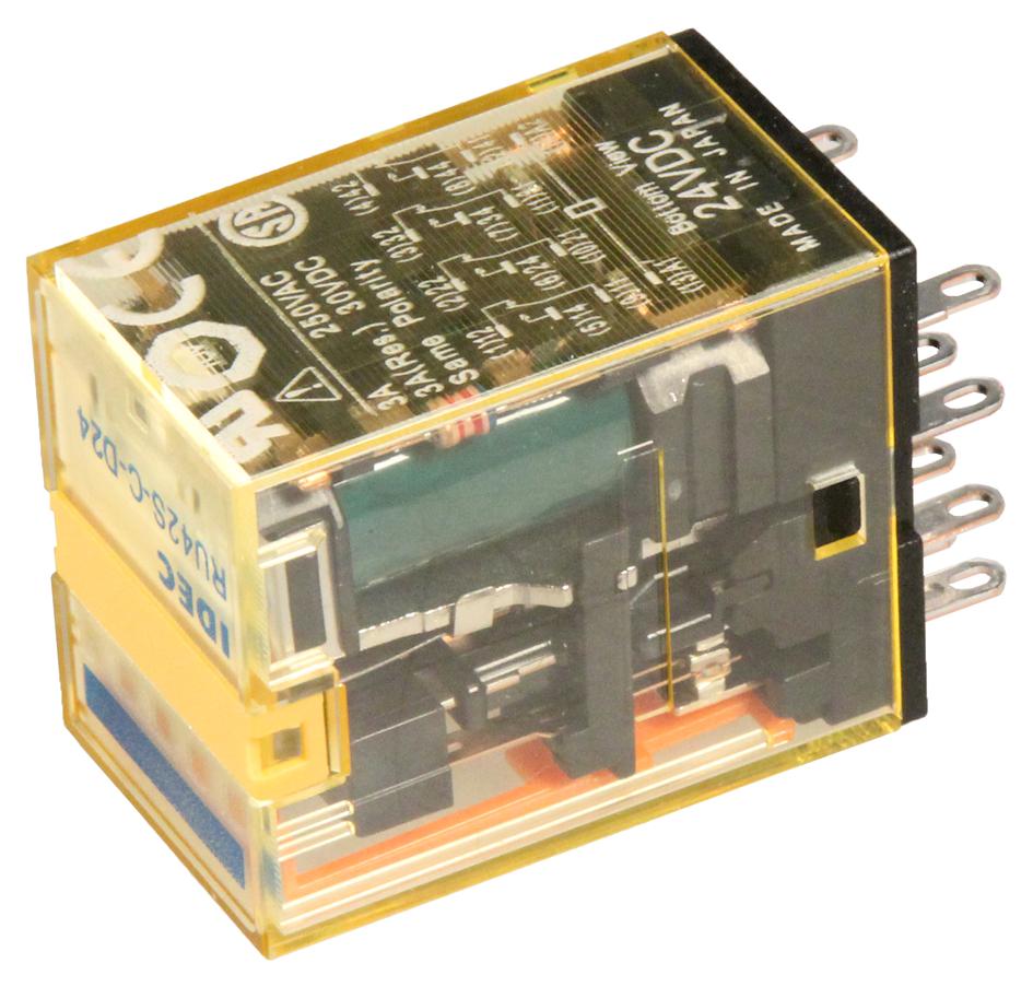 IDEC Ru42S-C-D24 Relay, 4Pdt, 240Vac, 30Vdc, 6A