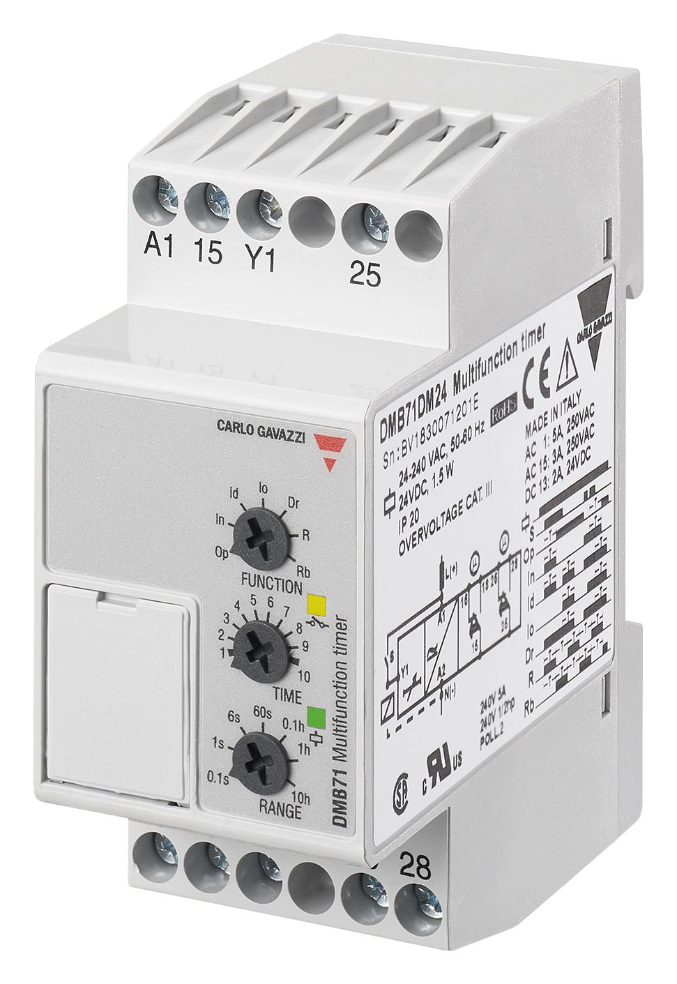 Carlo Gavazzi Dmb71Dm24 Timer, Dpdt, 0.1S-100H, 5A, 250Vac