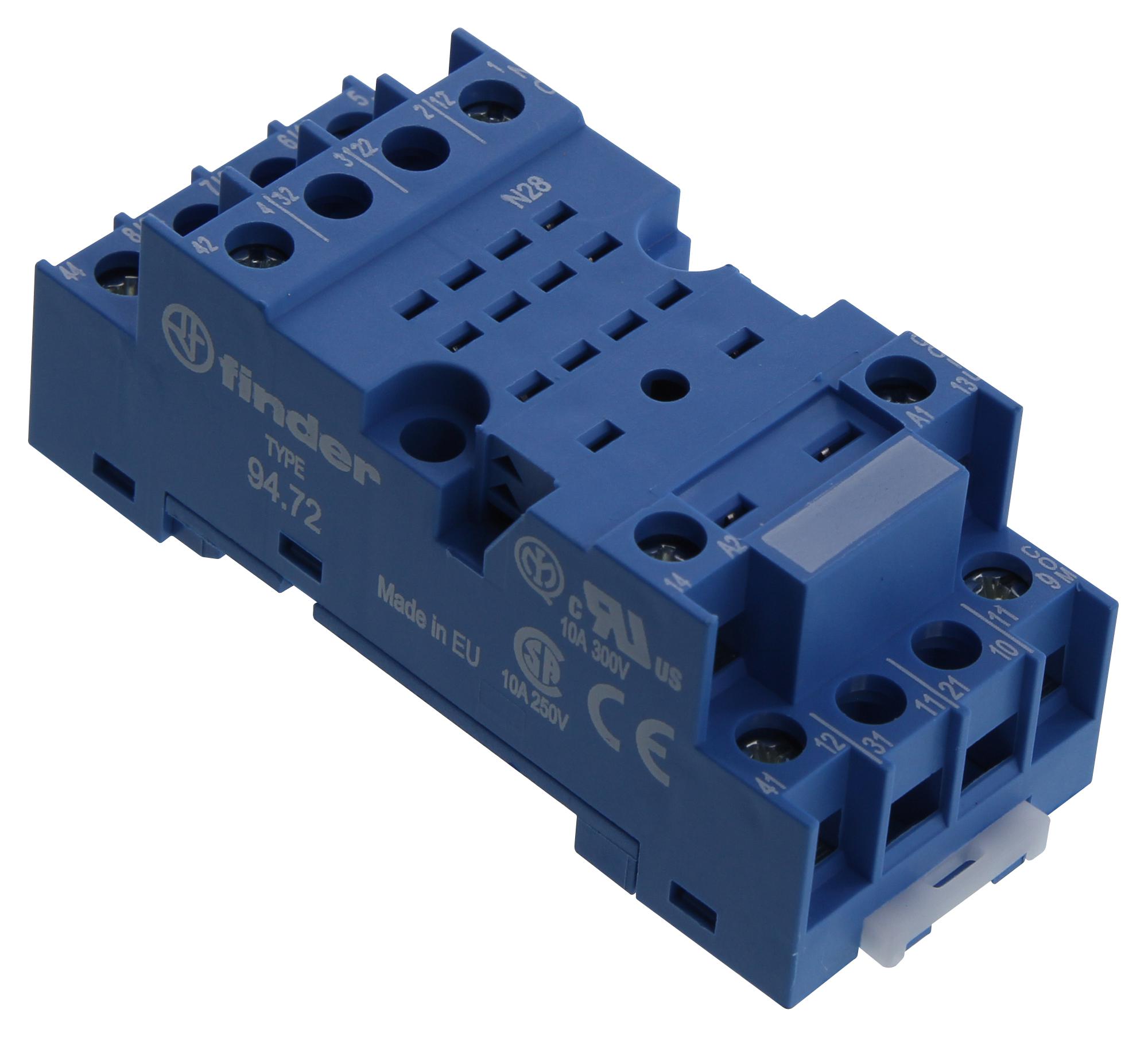 Finder Relays Relays 94.72 Relay Socket, 250V, 10A, Din Rail