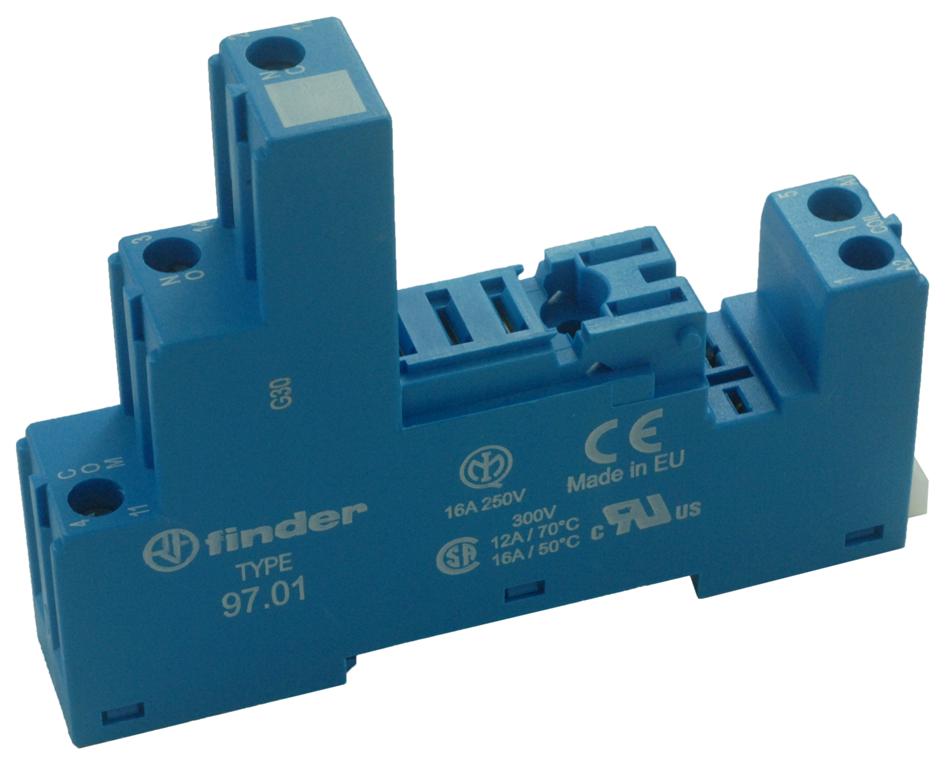 Finder Relays Relays 97.01 Relay Socket, 250V, 16A, Din Rail