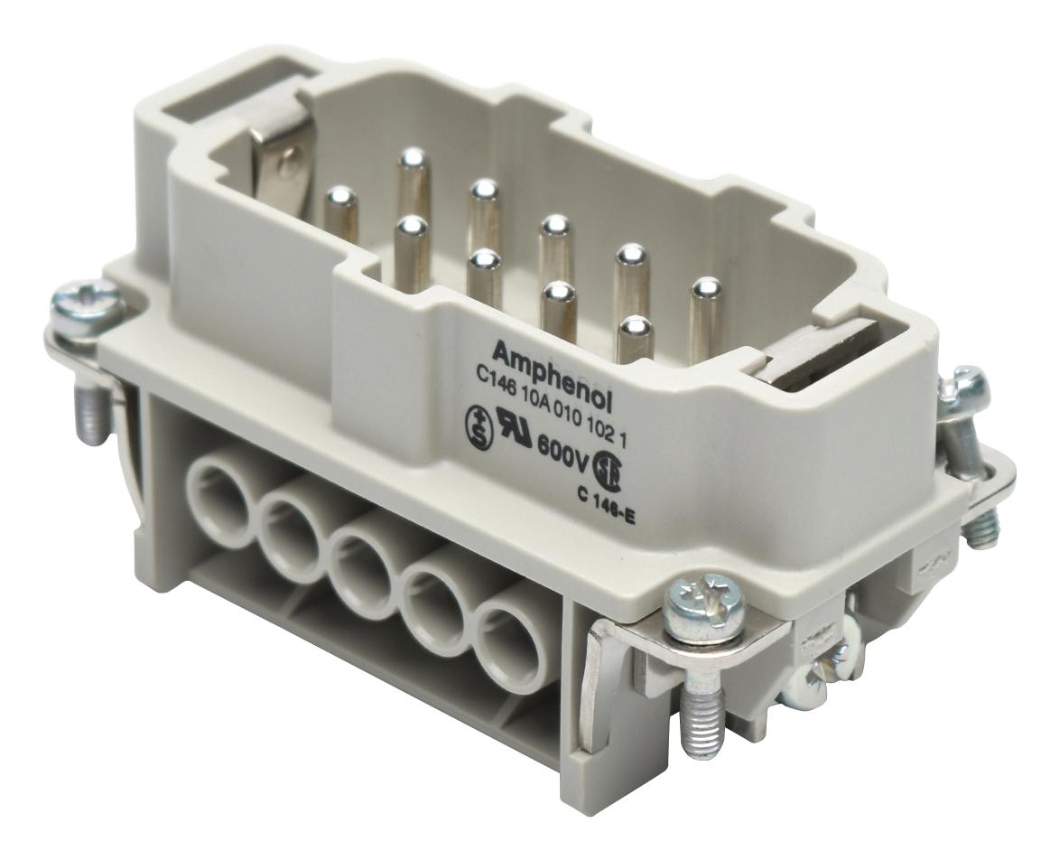 Amphenol Sine/tuchel C146-10A010-102-1 Rectangular Insert, Plug, 10+Pe, Screw, Wire Protection