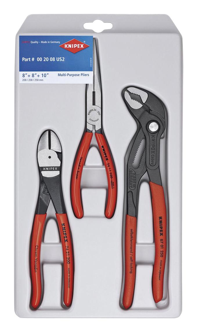 Knipex 00 20 08 Us2 3 Pc Universal Pliers Set W/ Cobra Pliers 19T7944