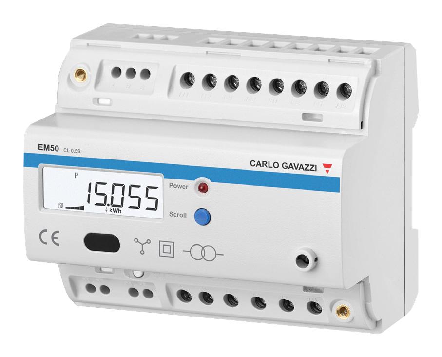 Carlo Gavazzi Em50Dinmv53Hrsx Energy Meter, 1/2/3-Phase, Din Rail