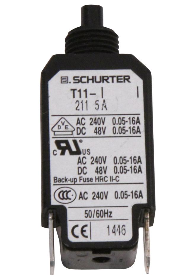 SCHURTER T11-211-5 Circuit Breaker, Thermal, 1P, 240V, 5A