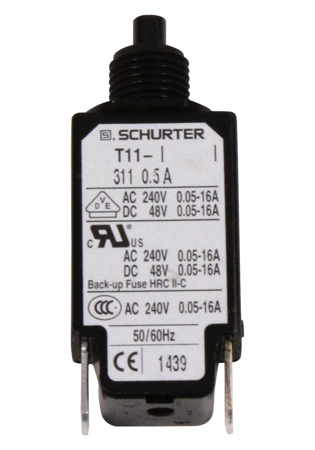 SCHURTER T11-311-0.5 Circuit Breaker, Thermal, 1P, 240V, 500M