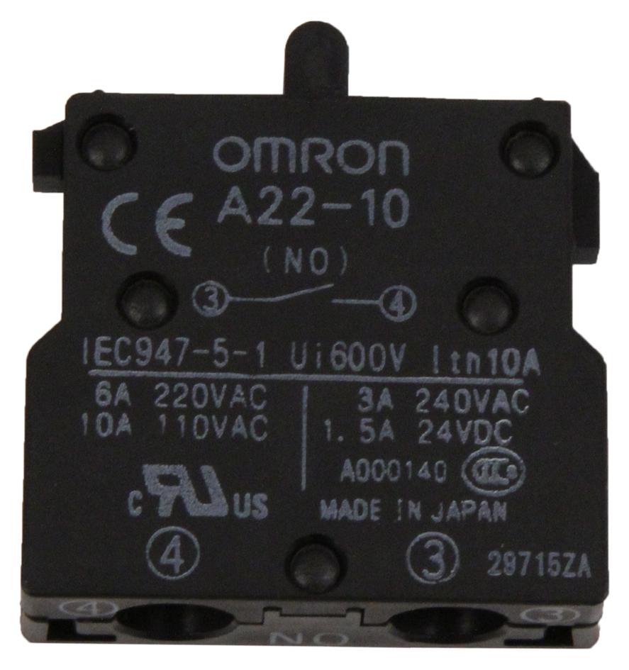 Omron Industrial Automation A22-10 Switch Block, Spst-No, 1Pole