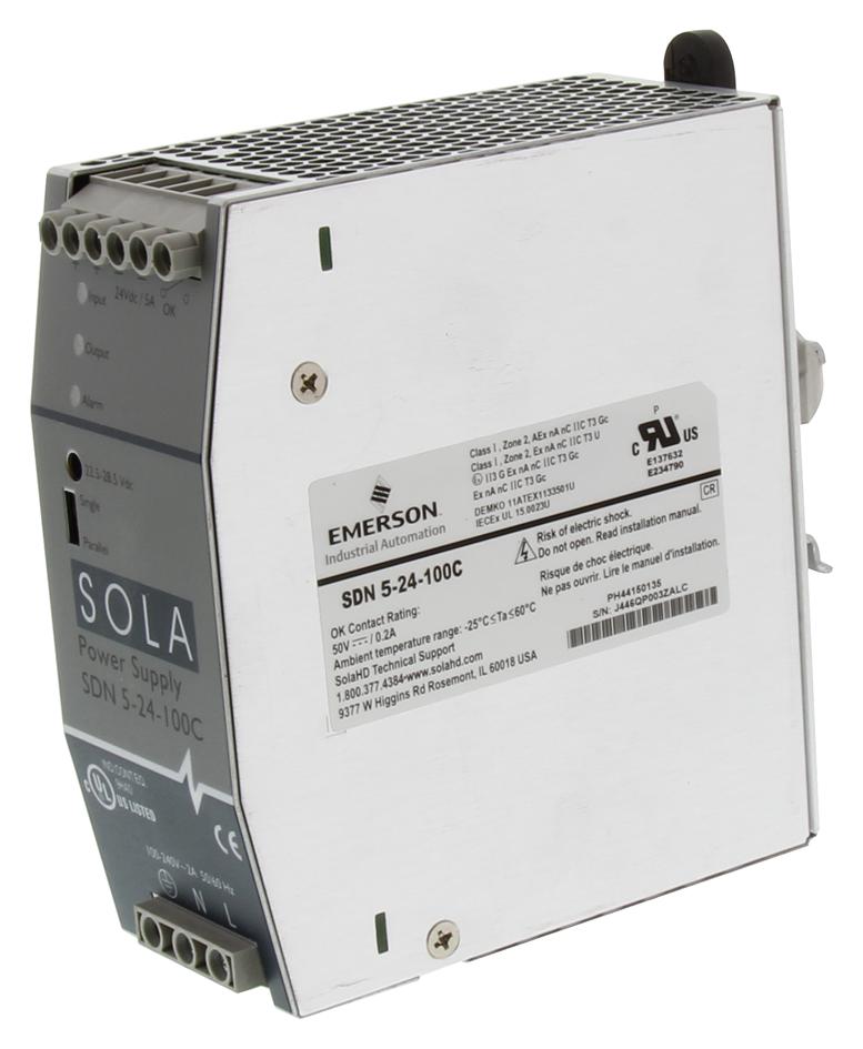 SolaHD Sdn 5-24-100C Ac/dc Converter, Din Rail, 1 O/p, 264Vac, 24V