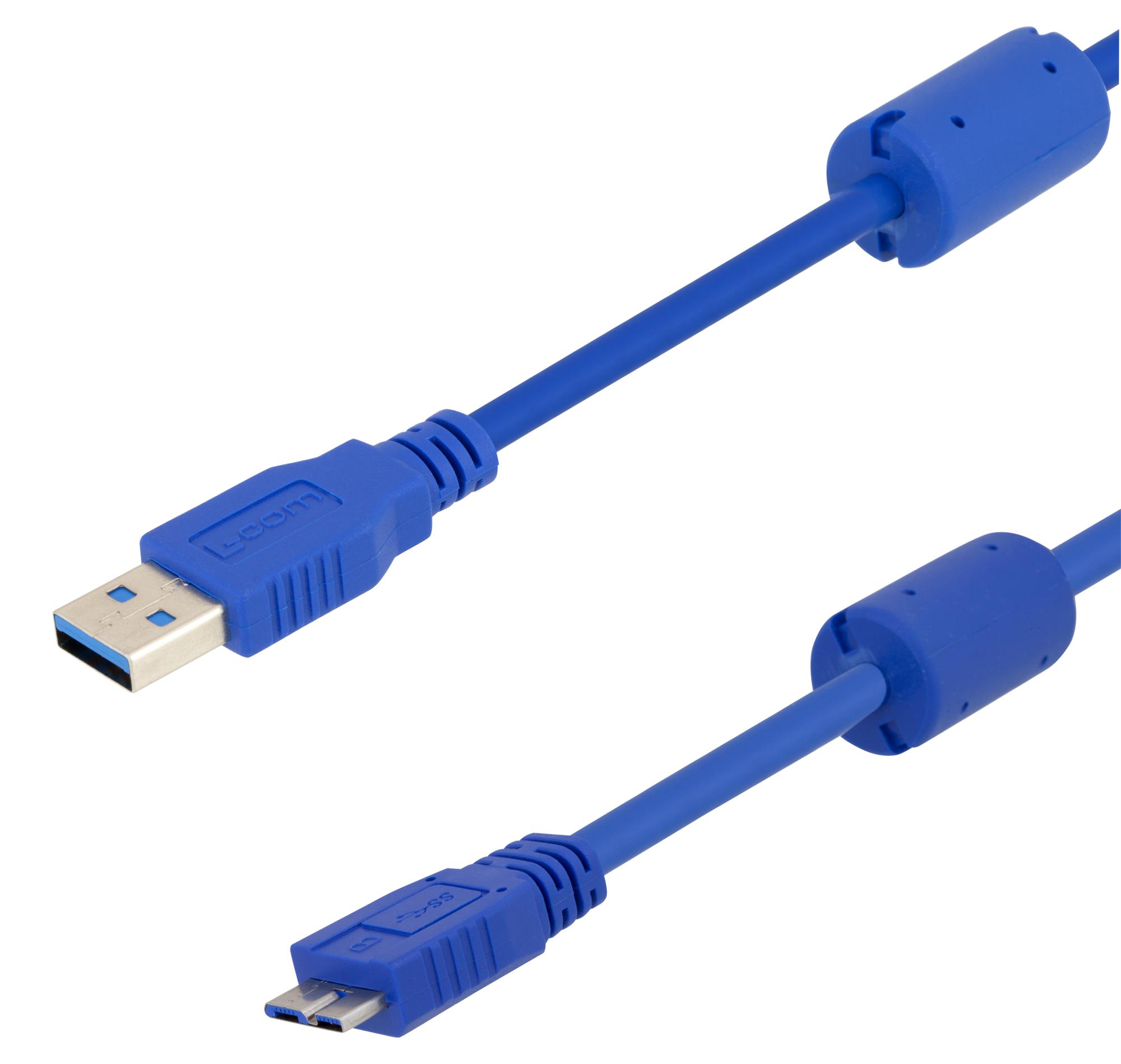 L-Com U3A00010-075M Cable, Usb 3.0 A-Micro B Plug, 0.75M/blu