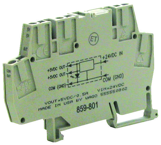 WAGO 859-801 Dc-Dc Converter, Din Rail, 1 O/p, 500Ma, 5V