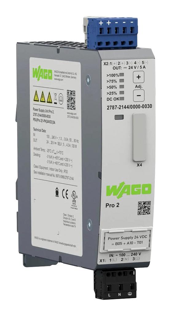 WAGO 2787-2144/000-030 Power Supply, Ac-Dc, 24V, 5A