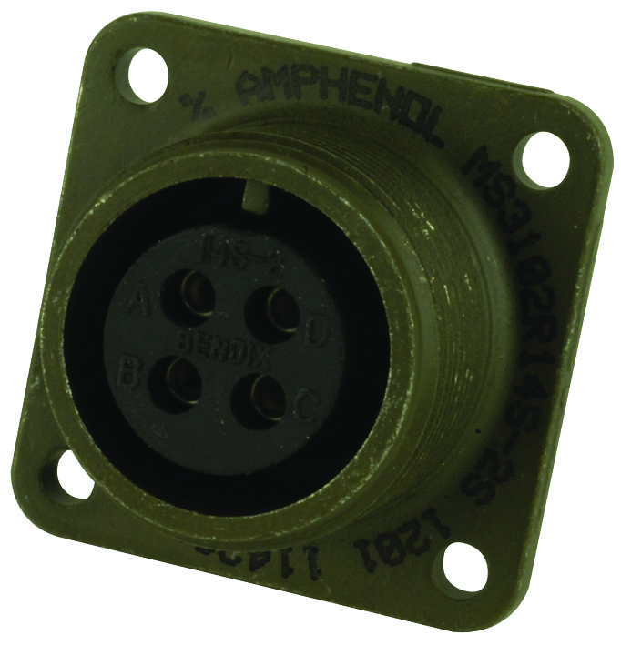 Amphenol Industrial Ms3102R14S-2S. Circular Connector, Receptacle, Size 14S, 4 Position, Box