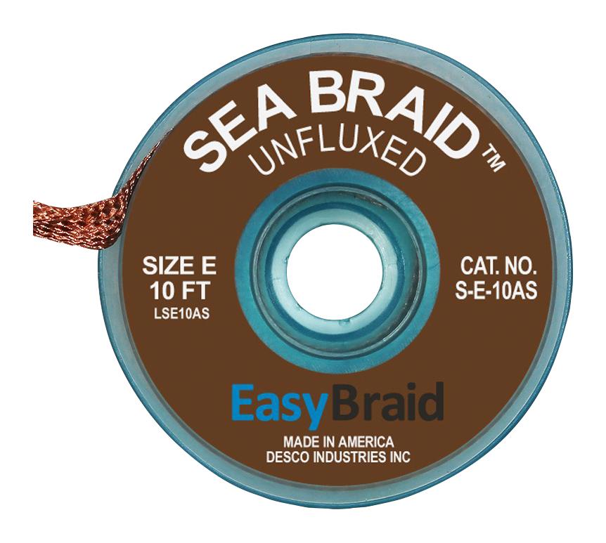 Easybraid S-E-10As Desoldering Braid, Sea Braid, .125 X 10, Antistatic, 25/pack 51Ac9515