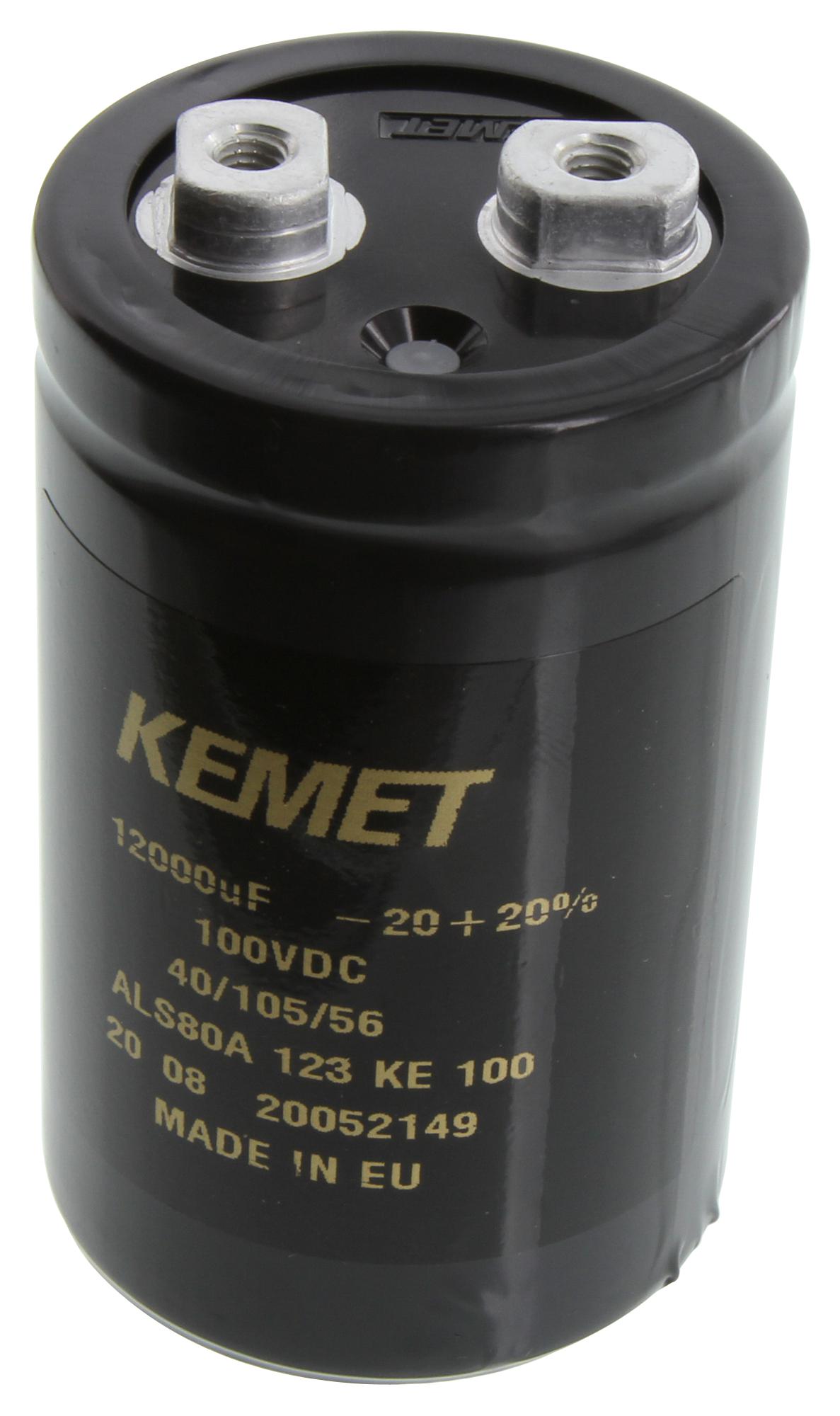 KEMET Als80A123Ke100 Capacitor, 12000Uf, 100V, Alu Elec, Screw