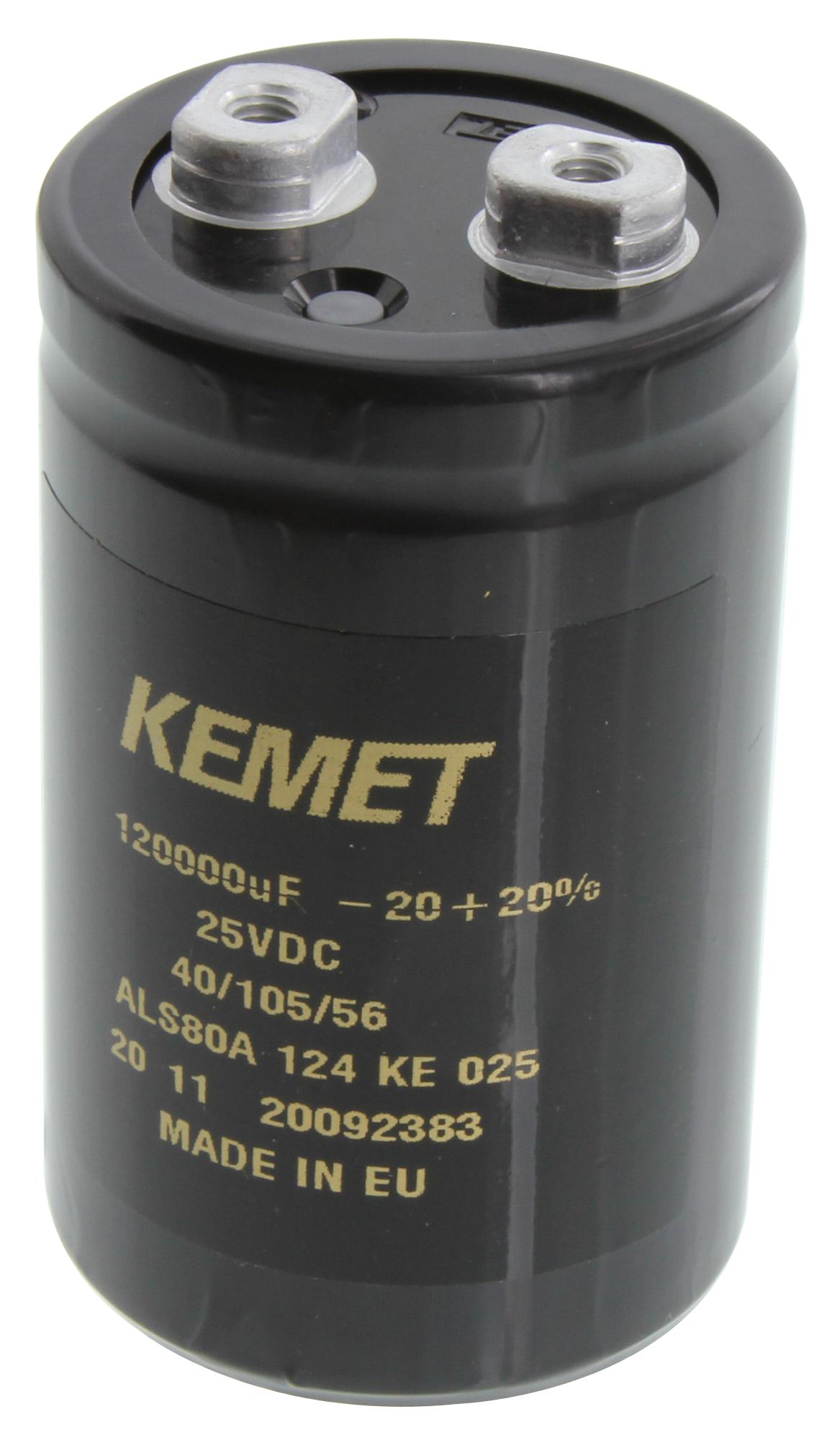 KEMET Als80A124Ke025 Capacitor, 120000Uf, 25V, Alu Elec, Screw