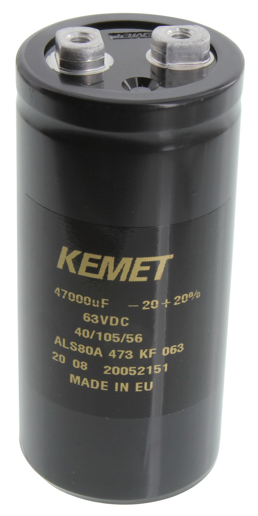 KEMET Als80A473Kf063 Capacitor, 47000Uf, 63V, Alu Elec, Screw