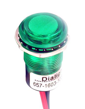 Dialight 657-1604-103F Panel Mount Indicator, Led, 17.463mm, Green, 24V