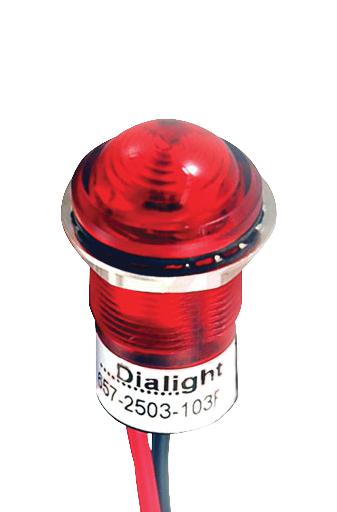 Dialight 657-2502-103F Panel Mount Indicator, Led, 17.463mm, Red, 5V