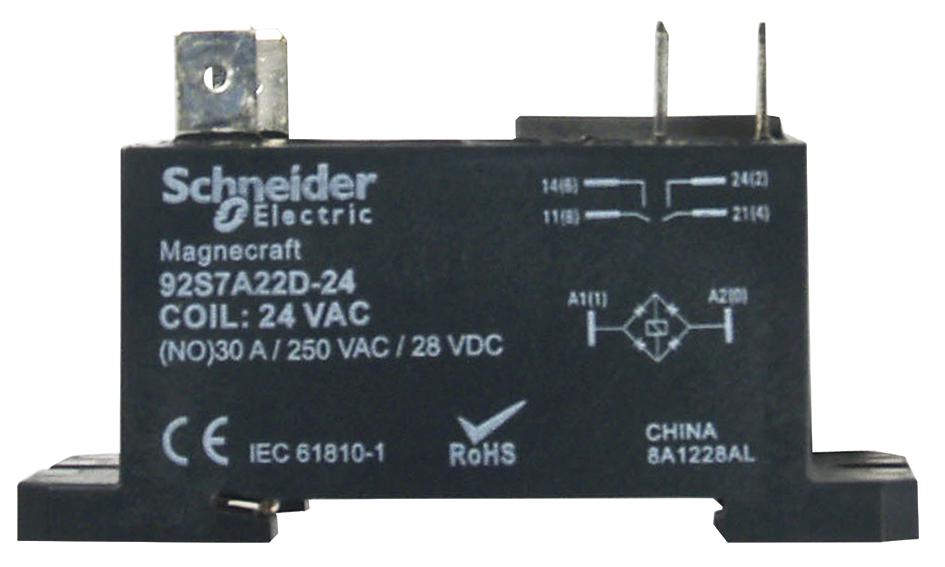 Schneider Electric/legacy Relay 92S7D22D-12 Relay, Dpst-No, 250Vac, 28Vdc, 30A