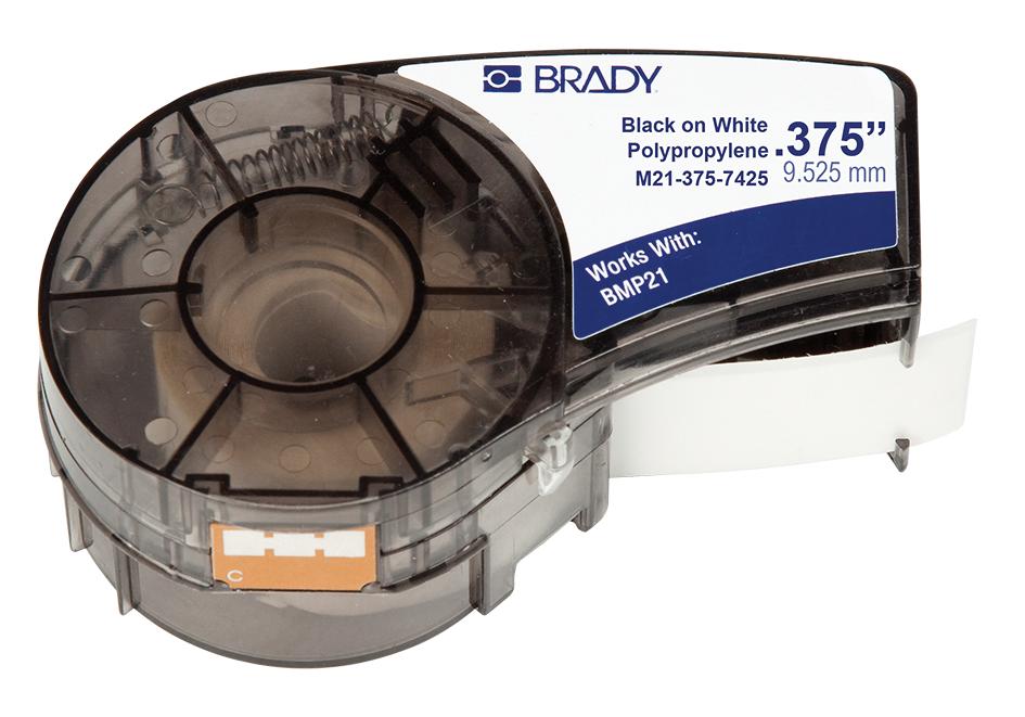 Brady M21-375-7425. Label Tape, 0.375 X 21Ft, Black/white