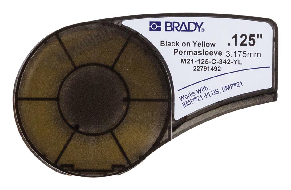 Brady M21-125-C-342-Yl. Wire Marker Sleeve, Heat Shrink, 6mm W, Black/yellow