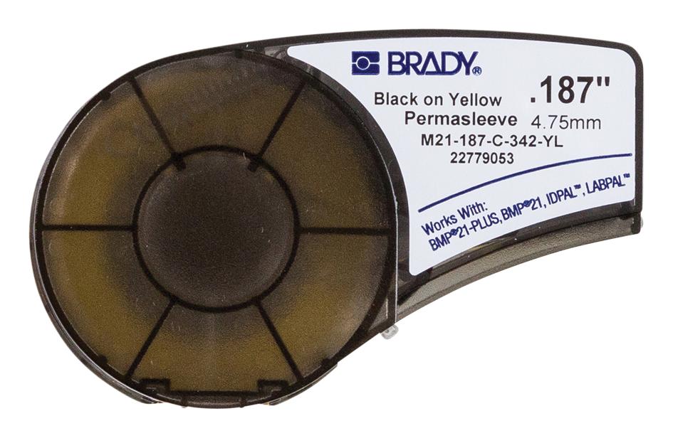 Brady M21-187-C-342-Yl. Wire Marker Sleeve, Heat Shrink, 8.5mm W, Black/yellow