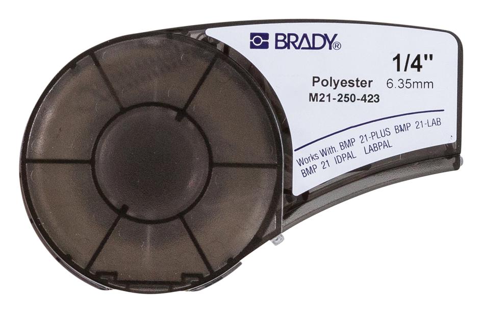 Brady M21-250-423. Labeling Tape, Poly, 0.25x 21Ft, Black/white