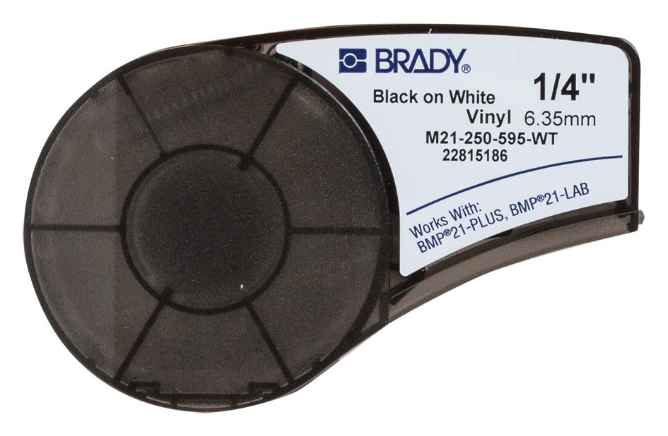 Brady M21-250-595-Wt. Labeling Tape, Vinyl, 0.25 X 21Ft, Black/white