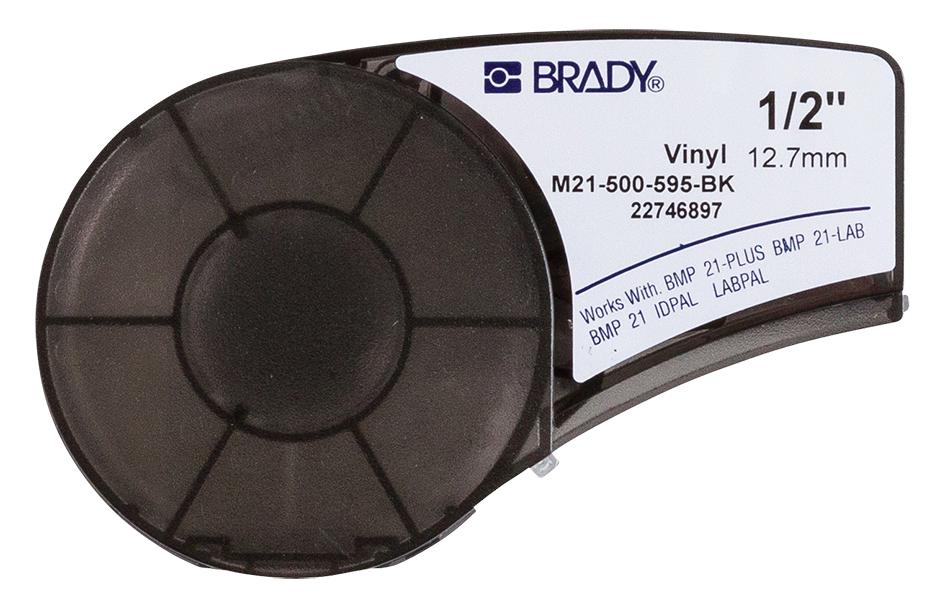 Brady M21-500-595-Bk. Labeling Tape, Vinyl, 0.5 X 21Ft, White/black