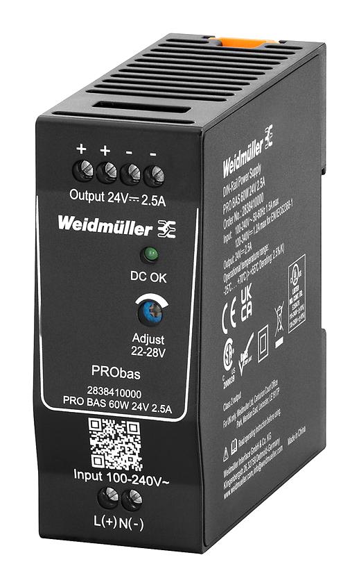 Weidmuller 2838410000 Power Supply, Ac-Dc, 24V, 2.5A