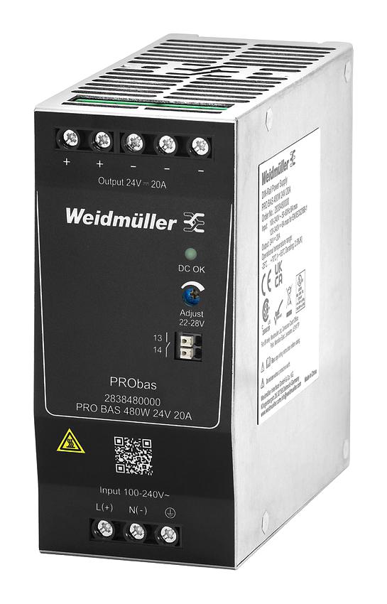 Weidmuller 2838480000 Power Supply, Ac-Dc, 24V, 20A