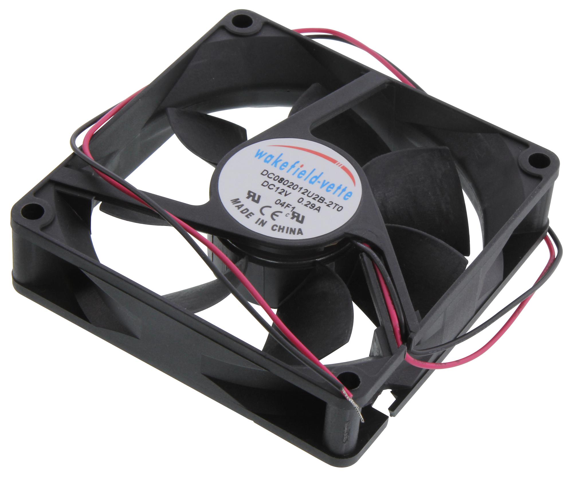 Wakefield Thermal Dc0802012U2B-2T0 Axial Fan, 80mm, 12Vdc, 51.2Cfm, 43Dba