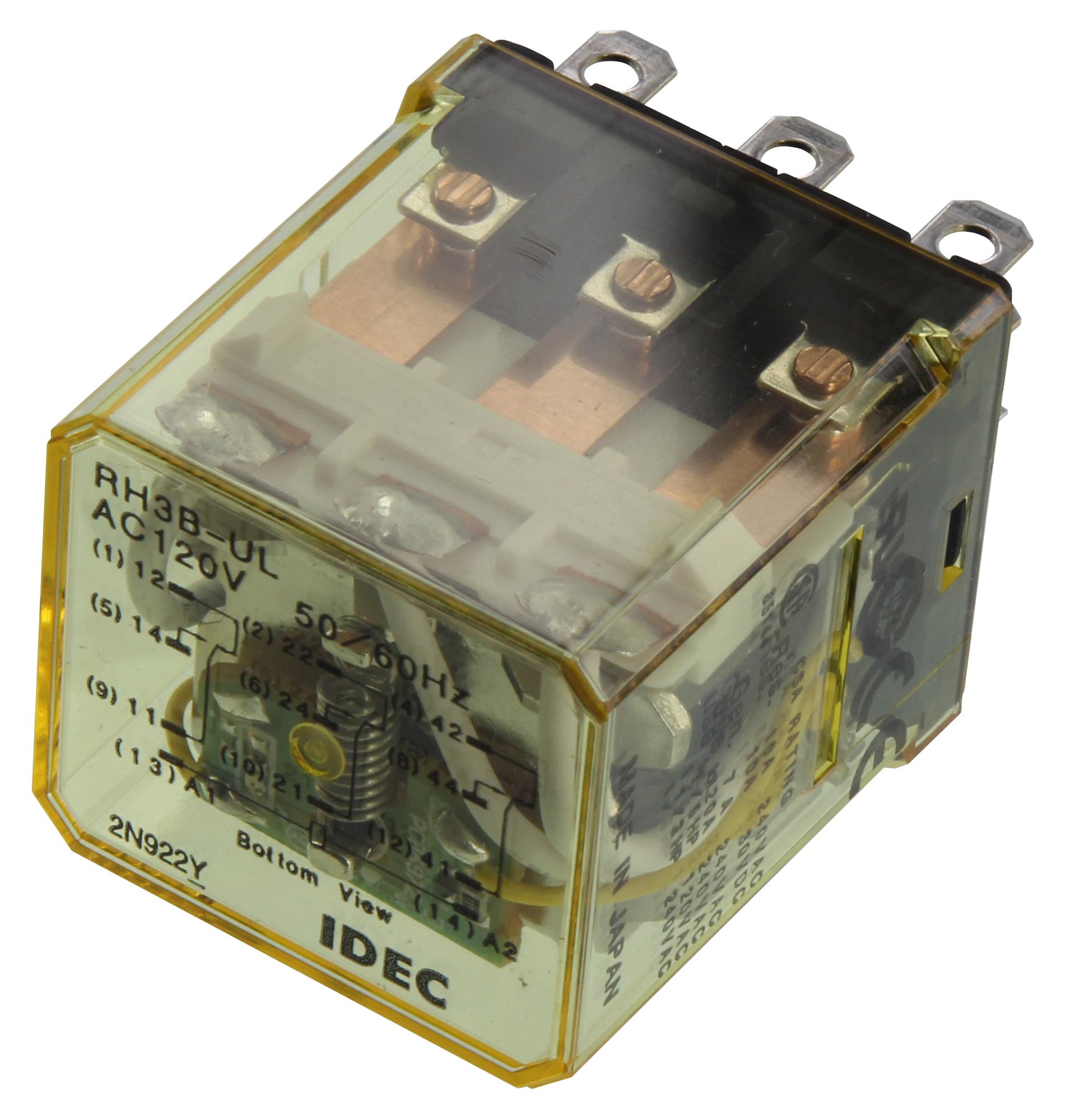 IDEC Rh3B-Ulac120V Relay, 3Pdt, 110Vac, 30Vdc, 10A