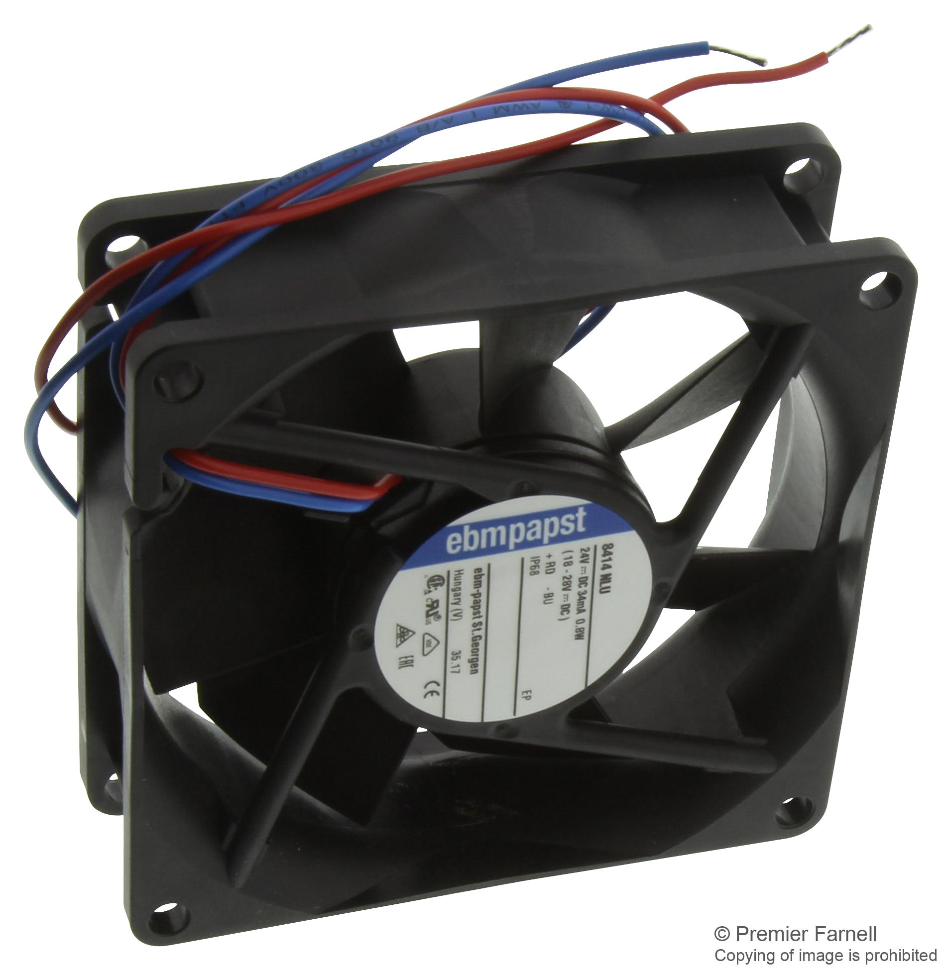 Ebm-papst 8414Nlu Axial Fan, 80mm, 24Vdc, 19.4Cfm, 17Dba