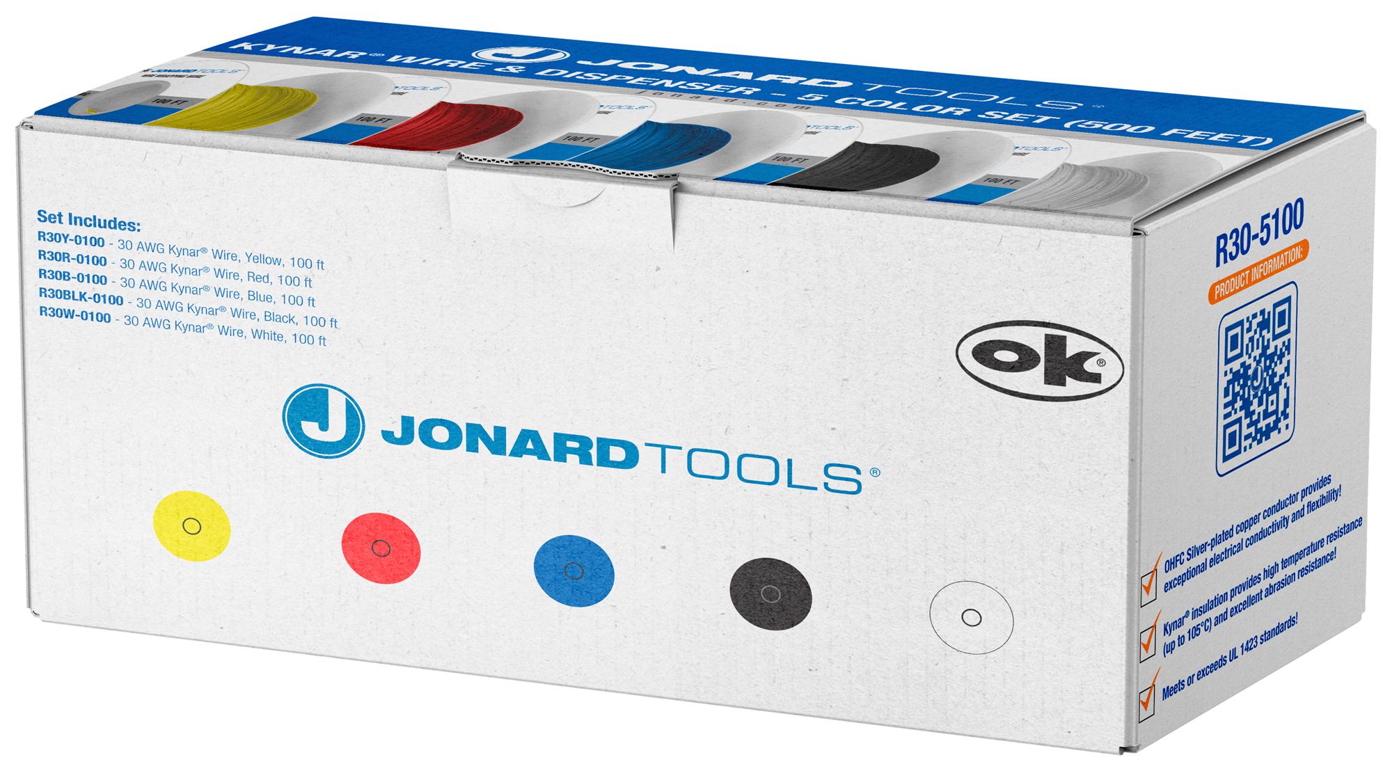 Jonard Tools R30-5100 Wire/dispenser Box, 5 Color Set, 30Awg