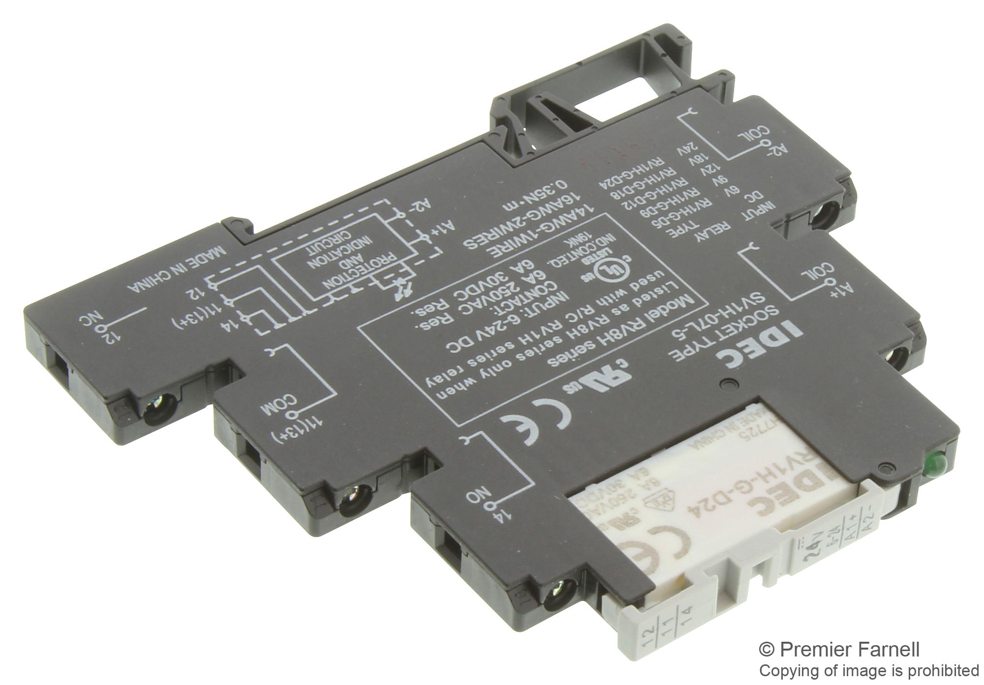 IDEC Rv8H-L-D24 Relay, Spdt, 250Vac, 6A